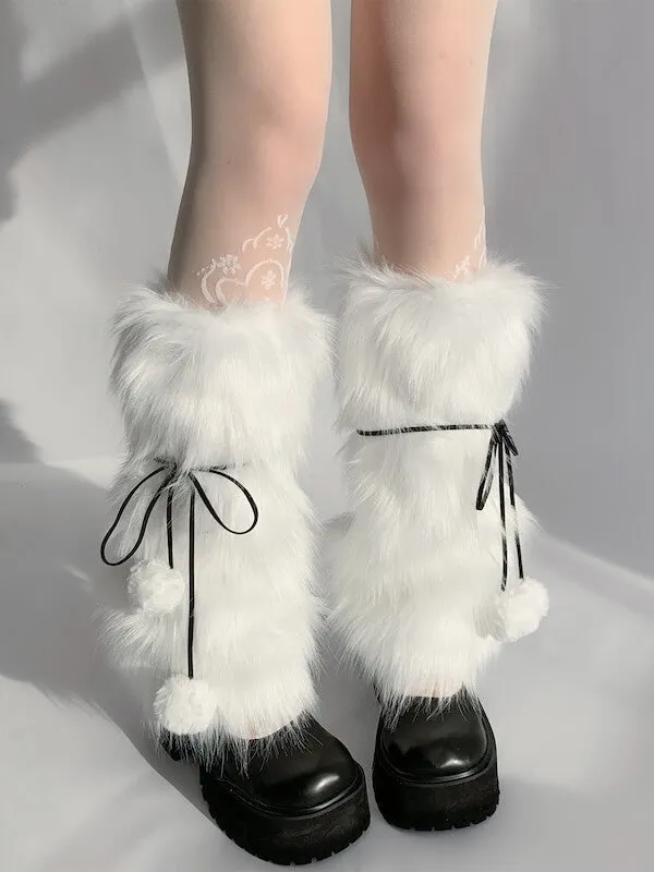 Kawaii pompon fur leg warmers