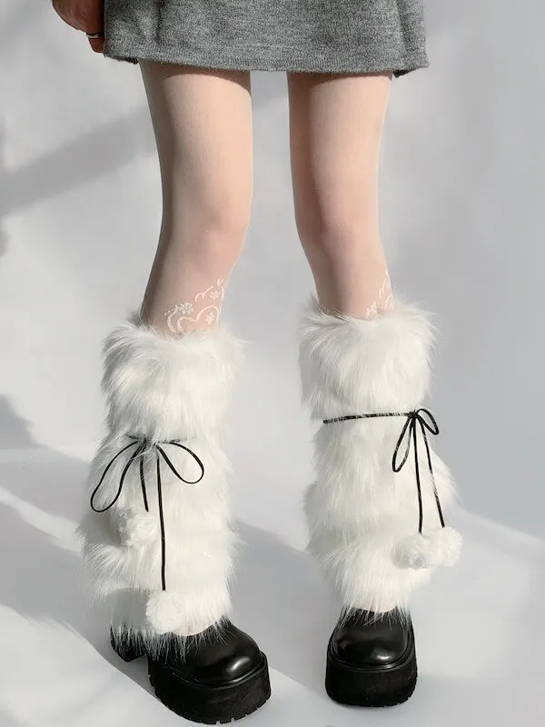 Kawaii pompon fur leg warmers