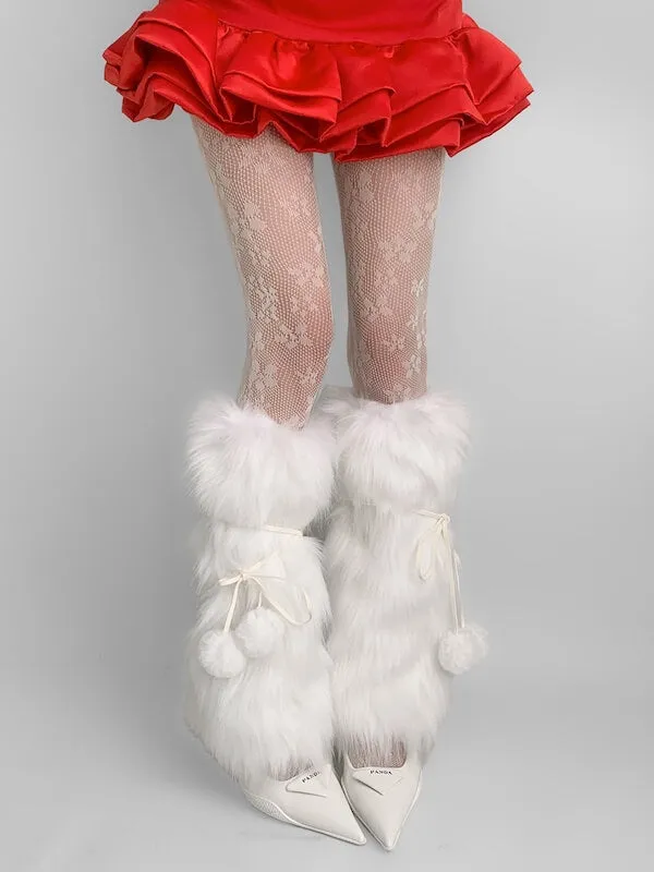 Kawaii pompon fur leg warmers