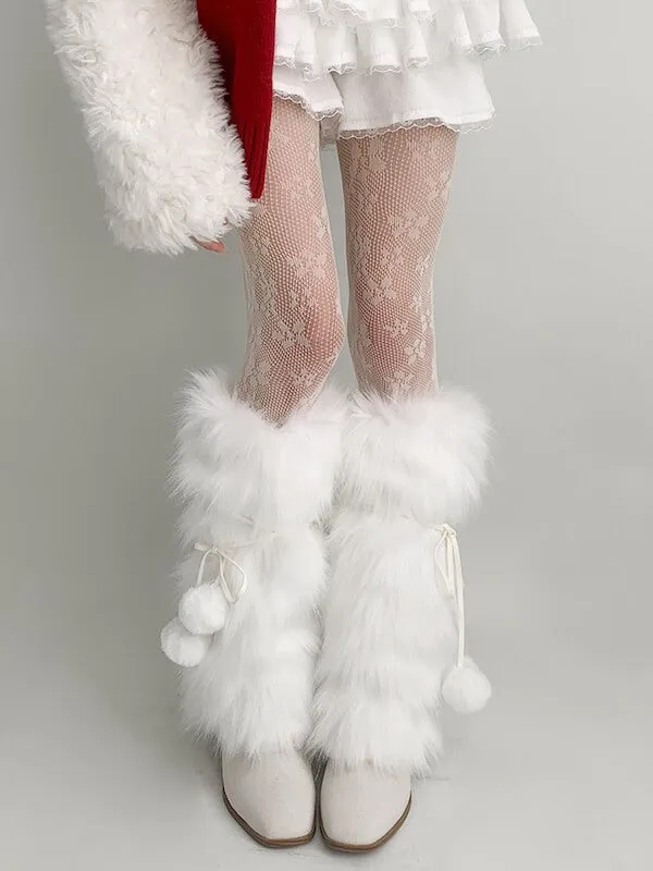 Kawaii pompon fur leg warmers