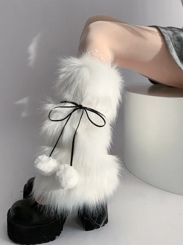 Kawaii pompon fur leg warmers