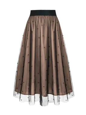 Khaki 1950s Beading Mesh Swing Skirt