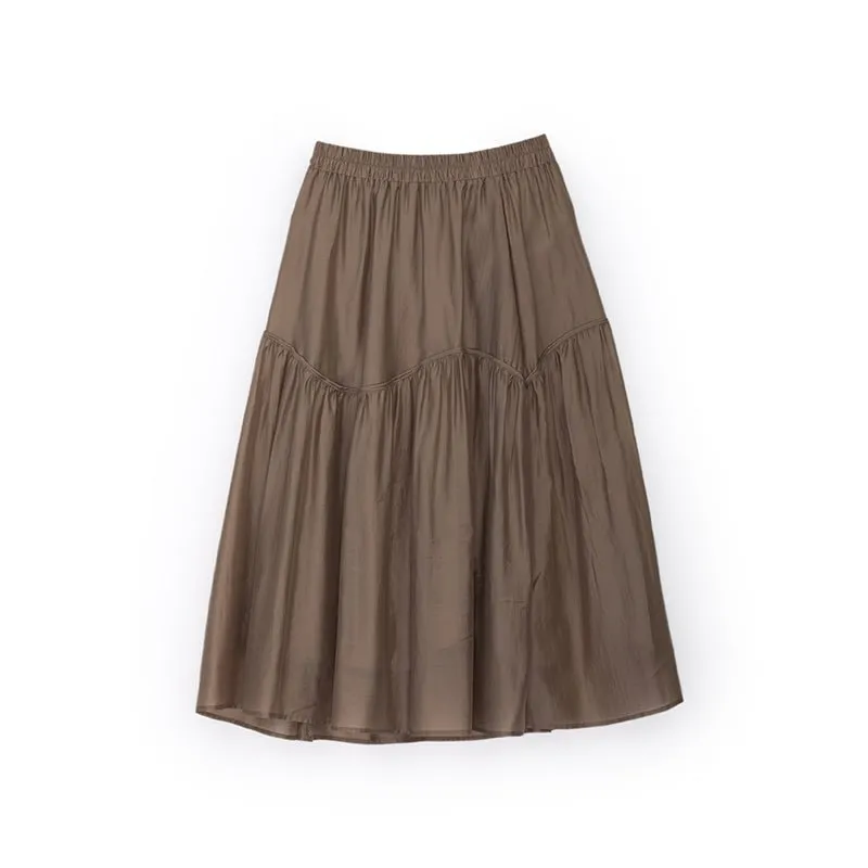 Khaki Grey Wavy Luster Midi Skirt