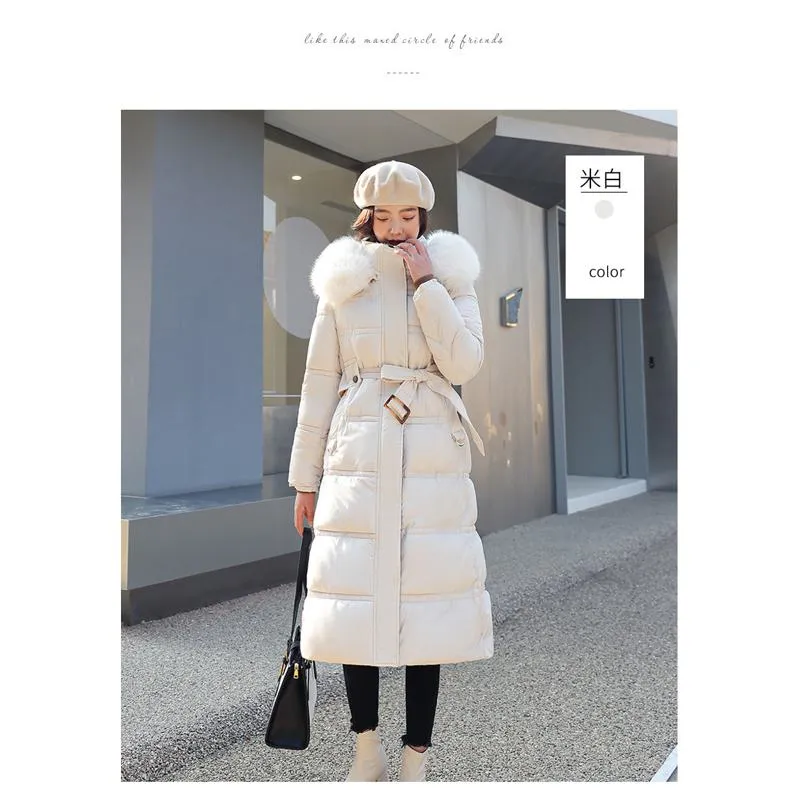 Knee-Length Thickened Fur Collar Puffer Coat