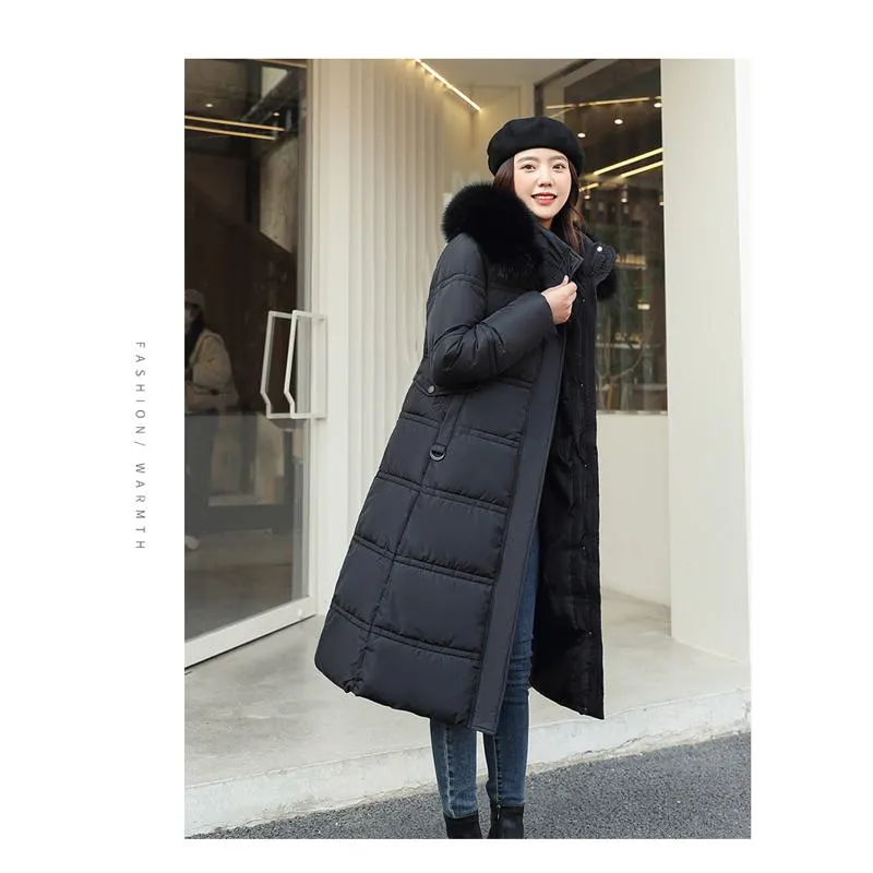 Knee-Length Thickened Fur Collar Puffer Coat