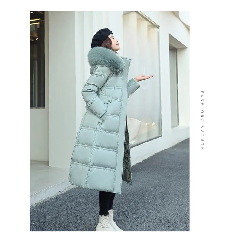 Knee-Length Thickened Fur Collar Puffer Coat