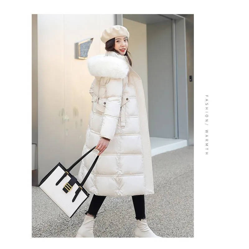 Knee-Length Thickened Fur Collar Puffer Coat