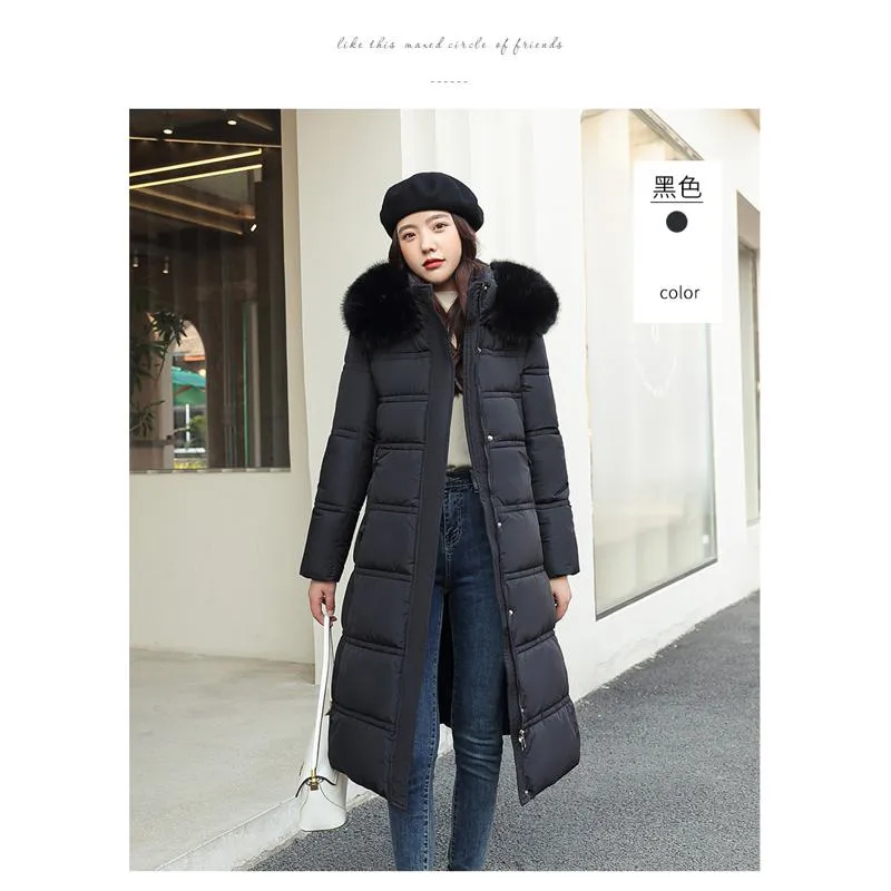 Knee-Length Thickened Fur Collar Puffer Coat