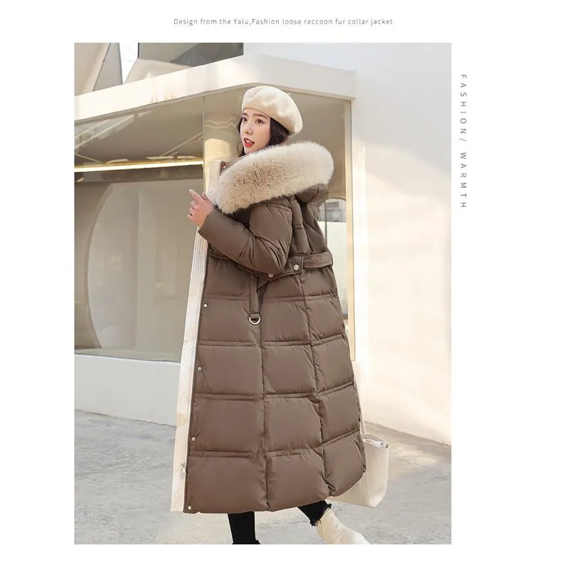 Knee-Length Thickened Fur Collar Puffer Coat