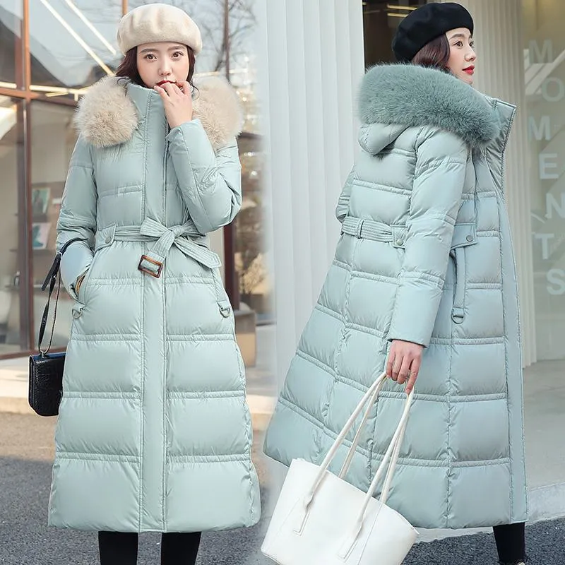 Knee-Length Thickened Fur Collar Puffer Coat