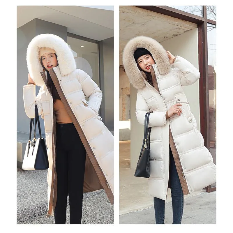 Knee-Length Thickened Fur Collar Puffer Coat