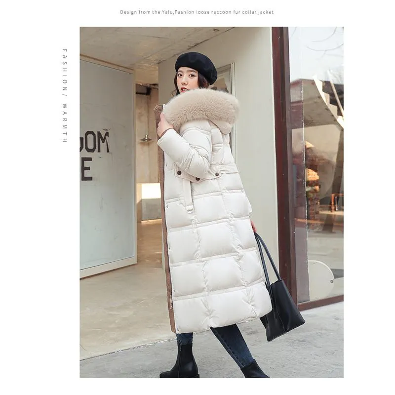 Knee-Length Thickened Fur Collar Puffer Coat