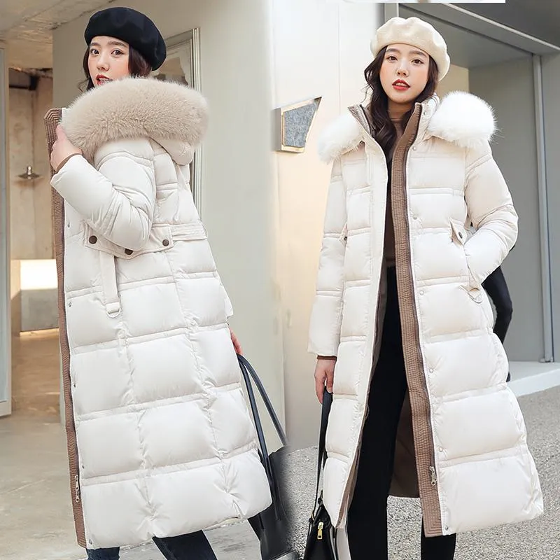 Knee-Length Thickened Fur Collar Puffer Coat