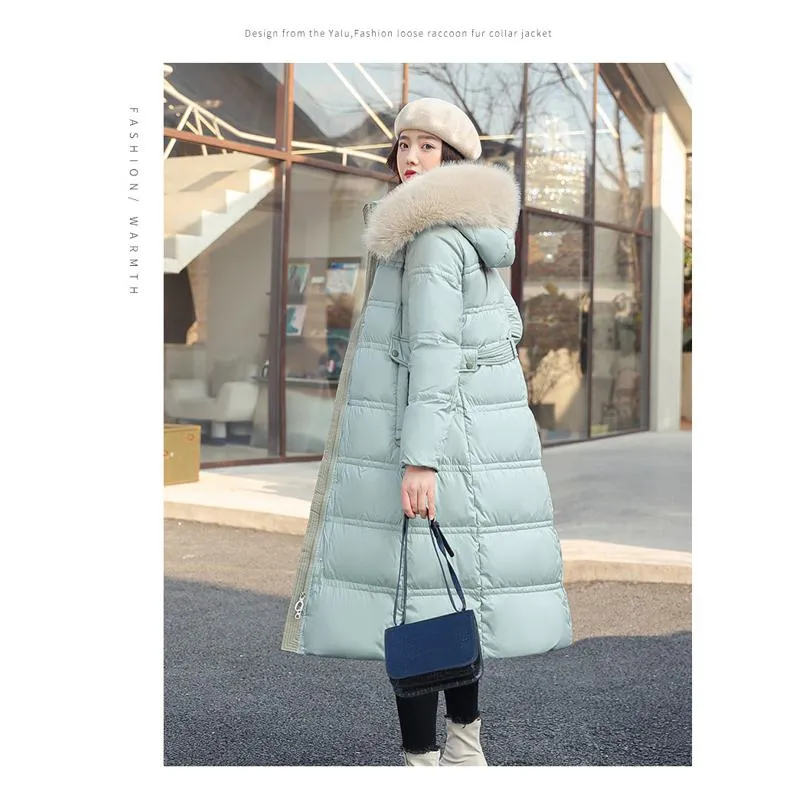 Knee-Length Thickened Fur Collar Puffer Coat