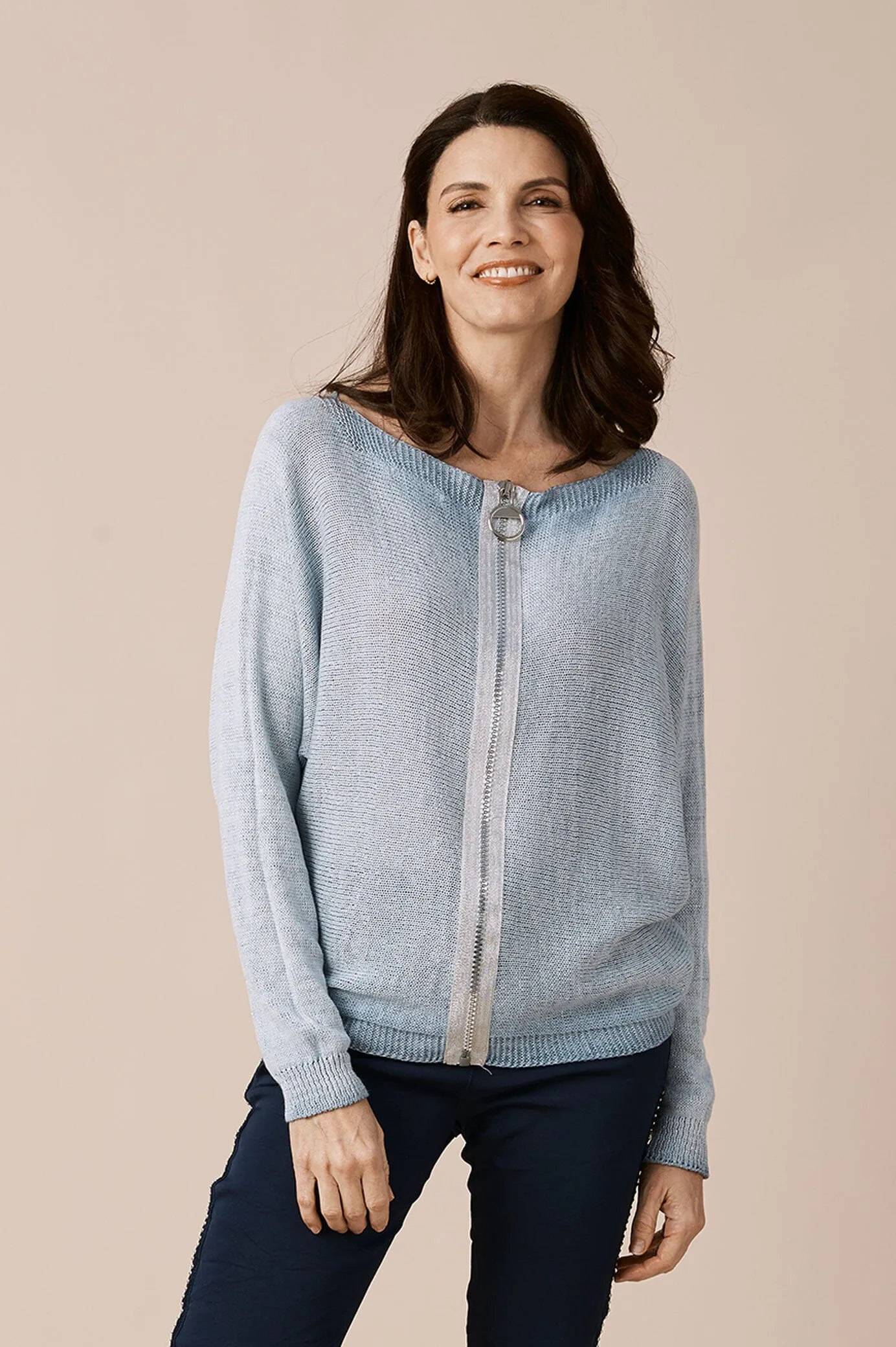 Kyle Zipped Cardigan Light Blue Shimmer