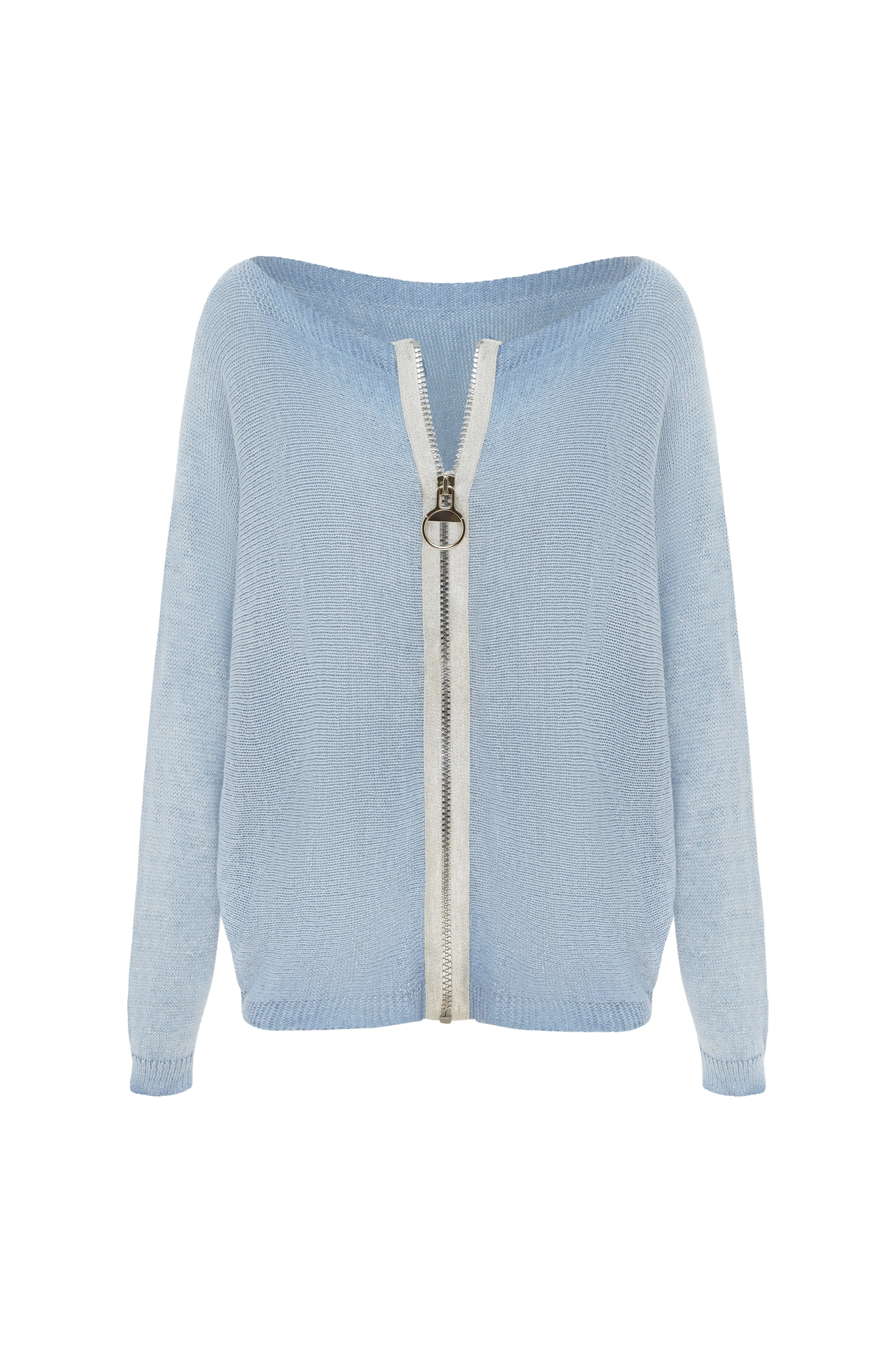 Kyle Zipped Cardigan Light Blue Shimmer