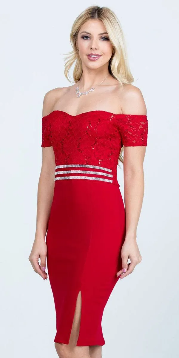 La Scala 25558 Short Off the Shoulder Fitted Cocktail Dress