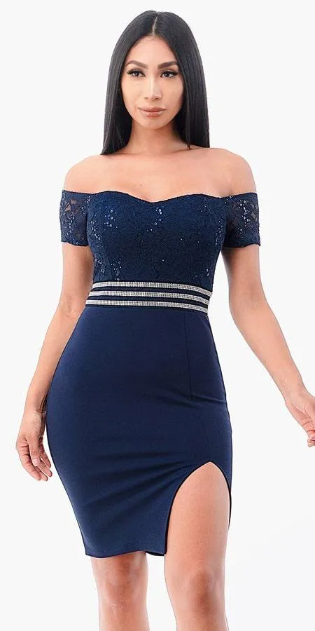 La Scala 25558 Short Off the Shoulder Fitted Cocktail Dress