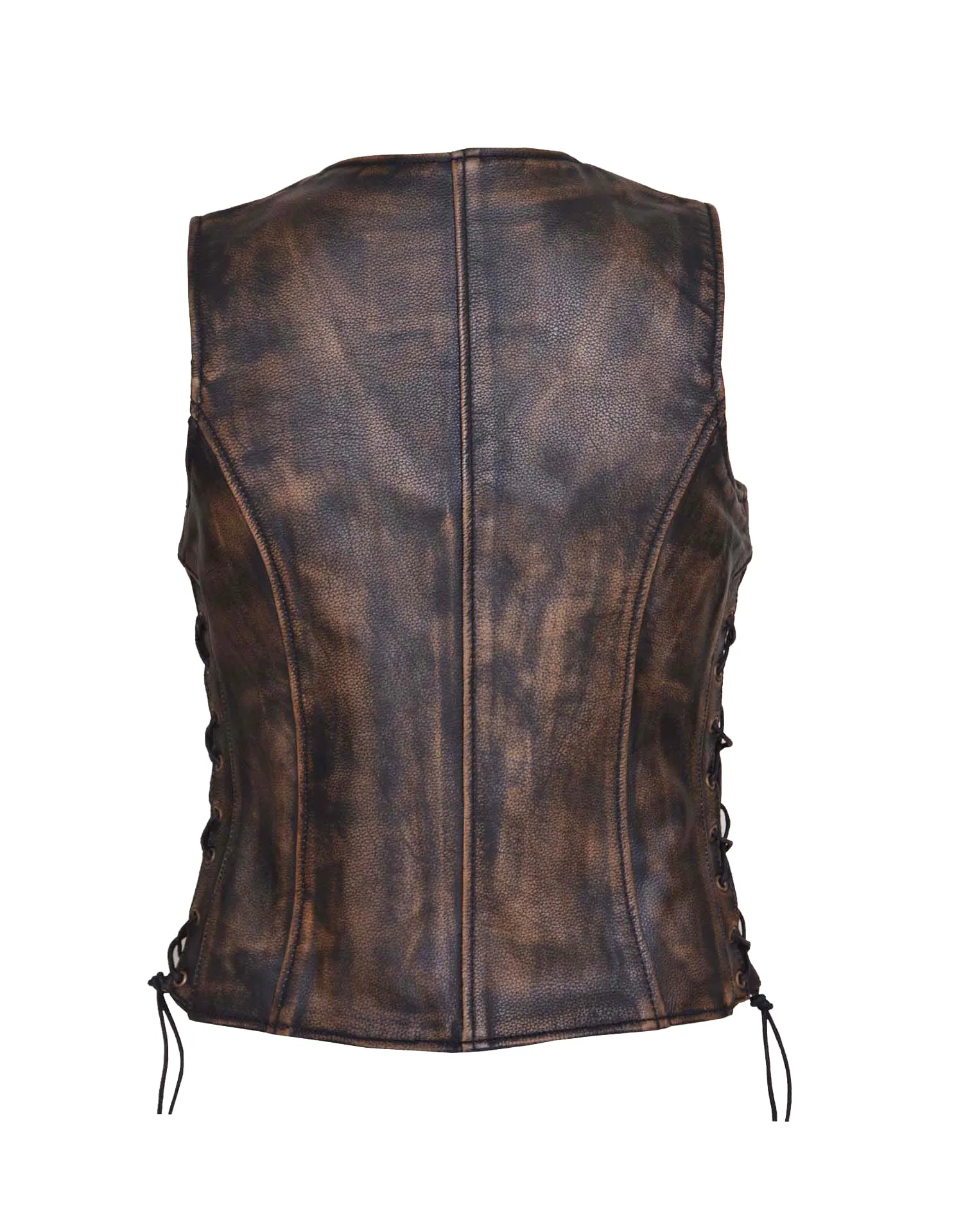 Ladies Nevada Brown Ultra Leather Motorcycle Zippered Vest