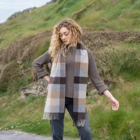 Lambswool Scarf - Beige, Brown and Grey Herringbone Block - John Hanly