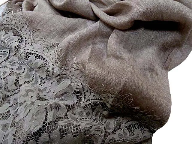 LARGE TAUPE BEIGE LACE DETAIL LIGHTWEIGHT SCARF