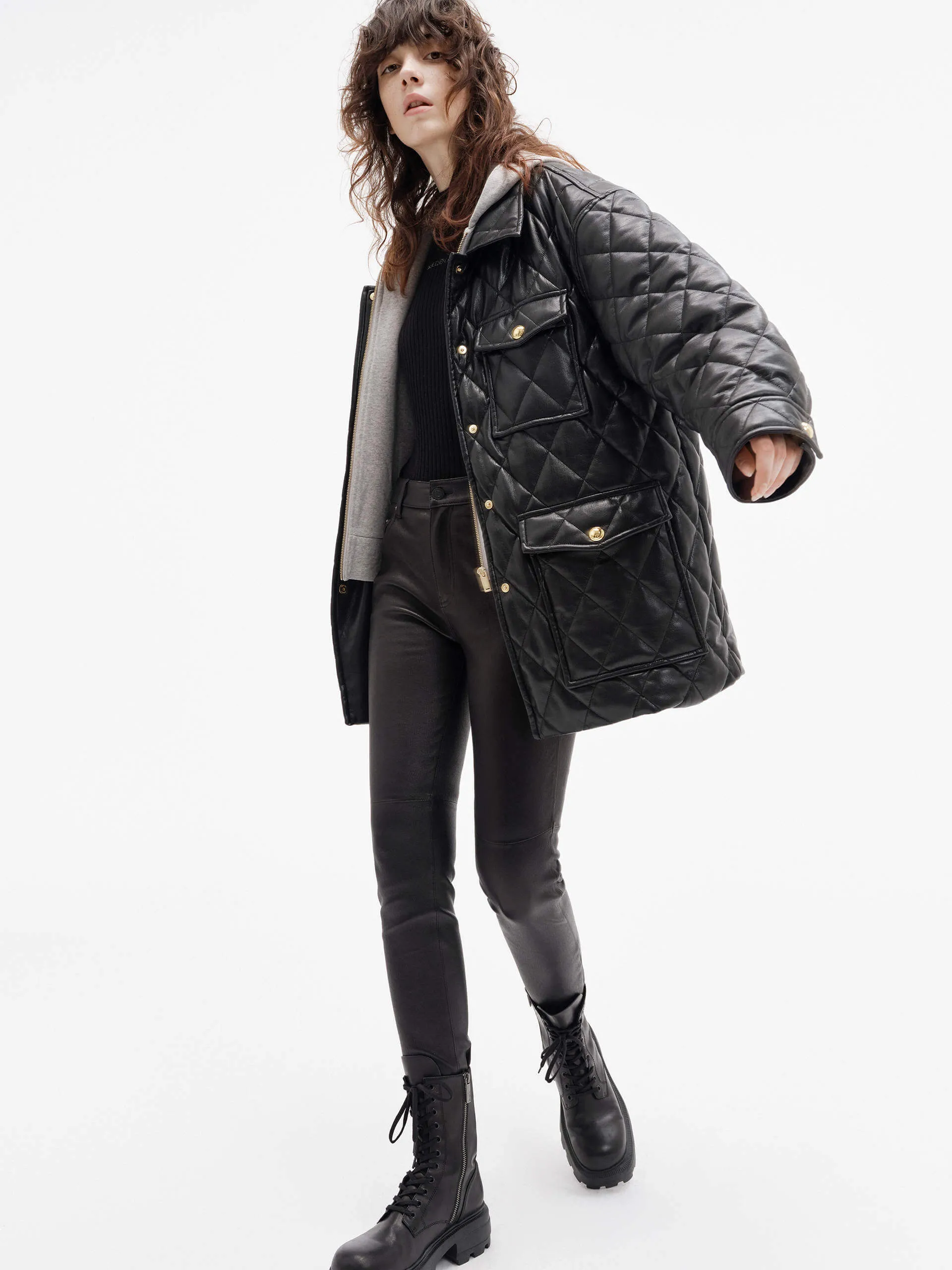 Layered PU Leather Quilted Jacket