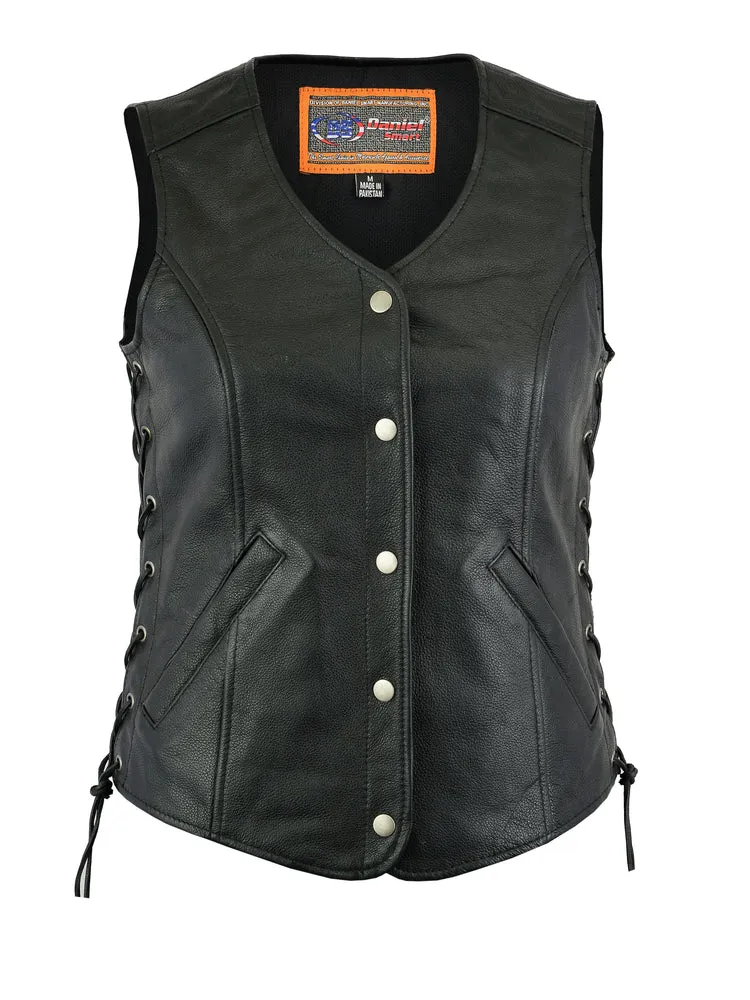 Leather Women's Lightweight Open Neck Vest