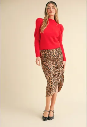 Leopard satin midi skirt