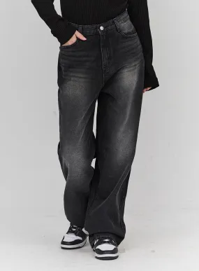 Light Washing Wide Leg Black Jeans CN23