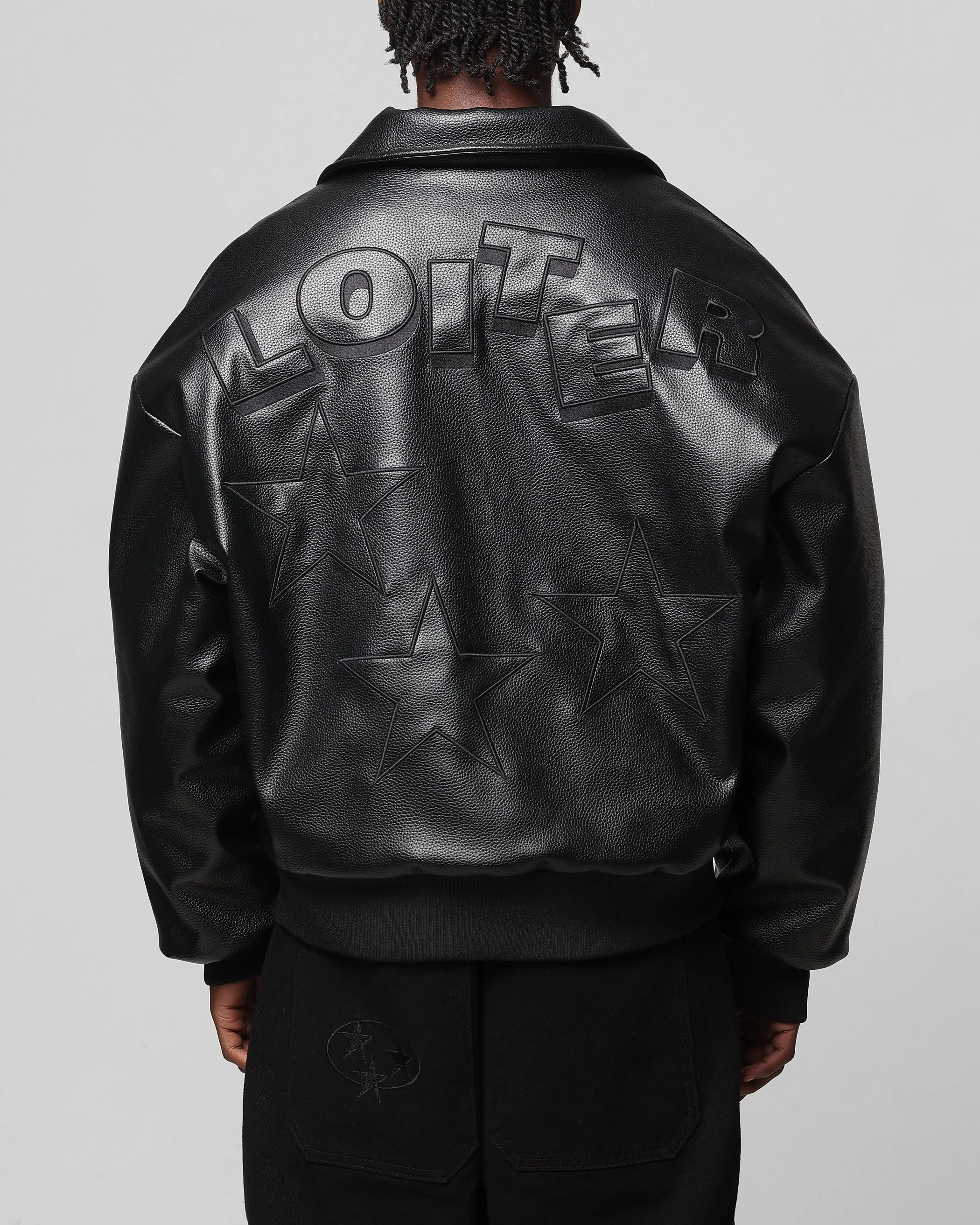 Loiter Solar PU Leather Varsity Jacket Black