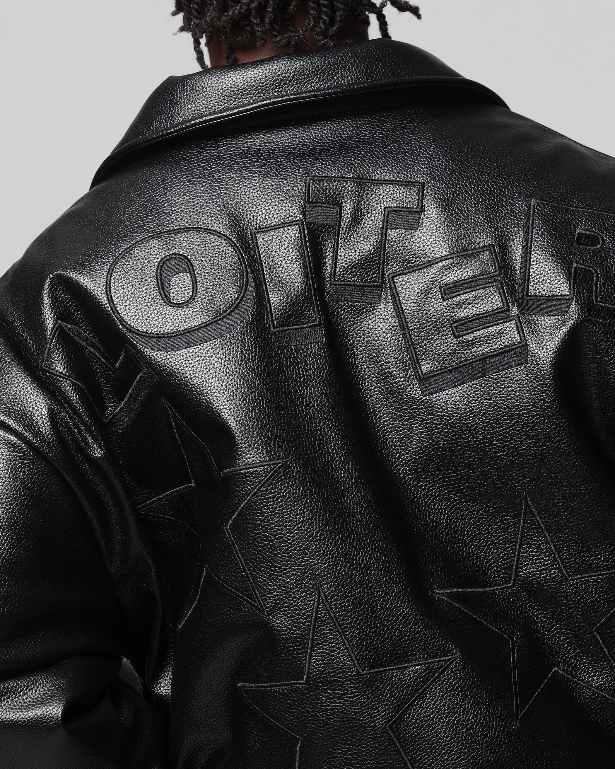 Loiter Solar PU Leather Varsity Jacket Black