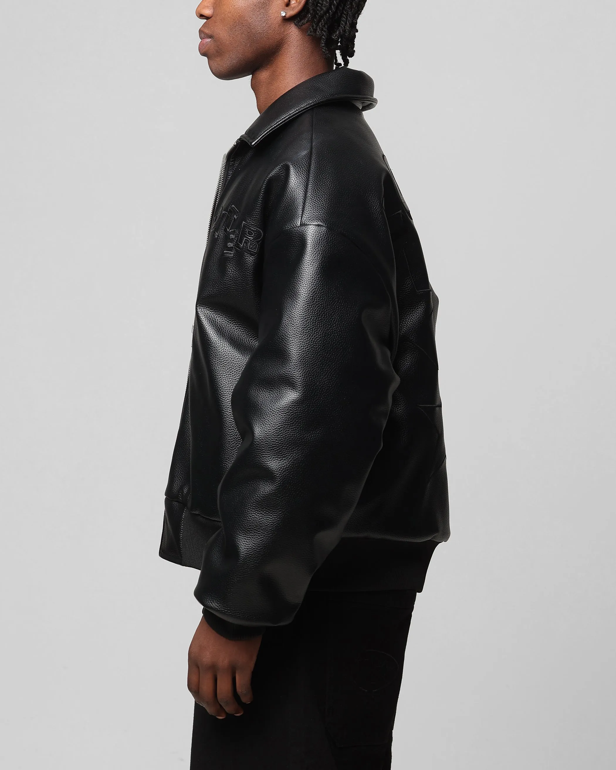 Loiter Solar PU Leather Varsity Jacket Black