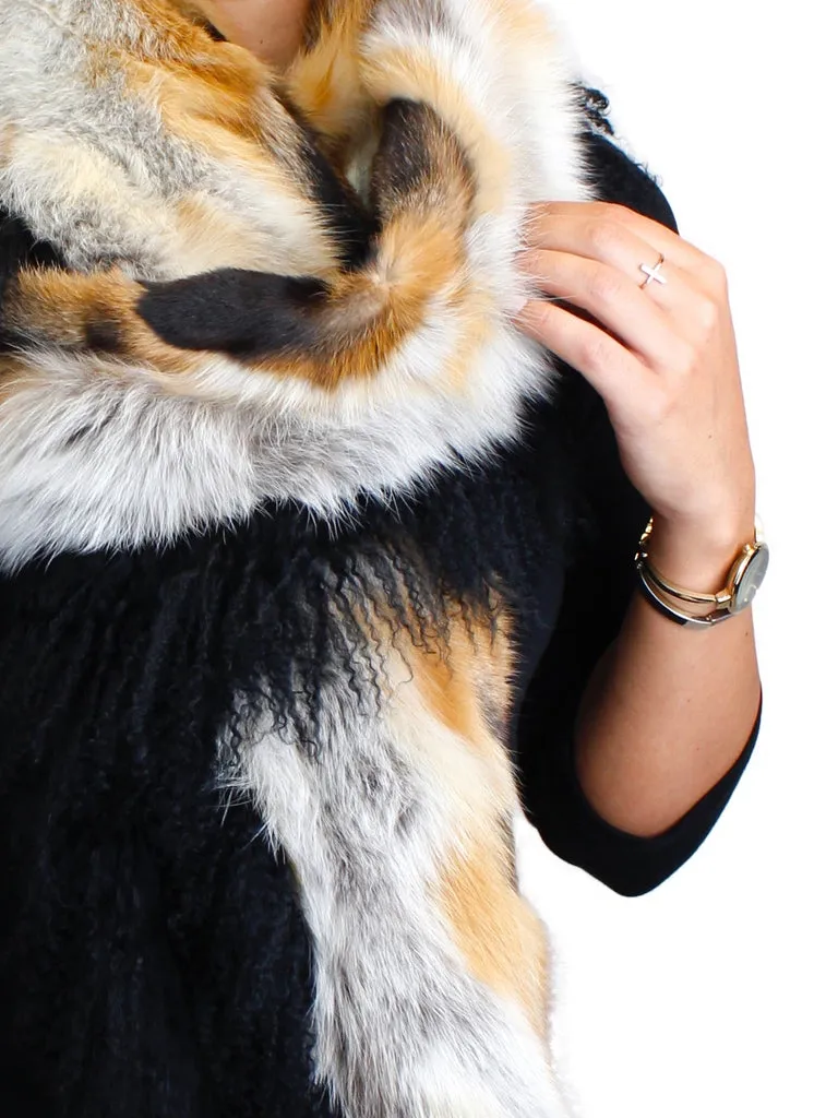 LONG RED FOX AND MONGOLIAN LAMB FUR SCARF