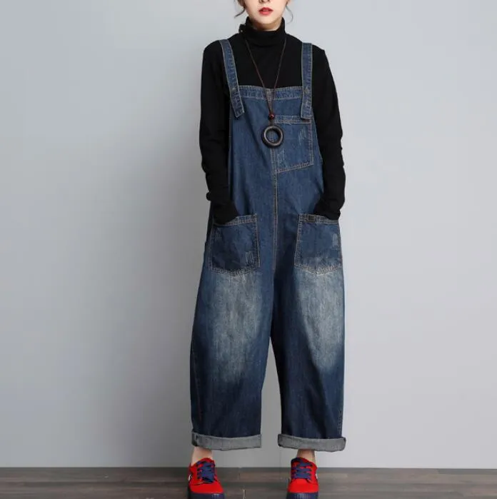 Loose Handmade Denim Casual Spring Denim Overall Women Jumpsuits