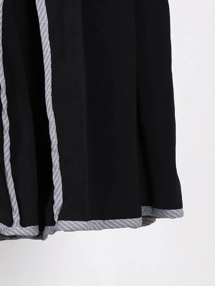 Loose Hit Color Striped Skirts For Women High Waist Folds A Line Casual Ankle Length Temperament Skirt Female