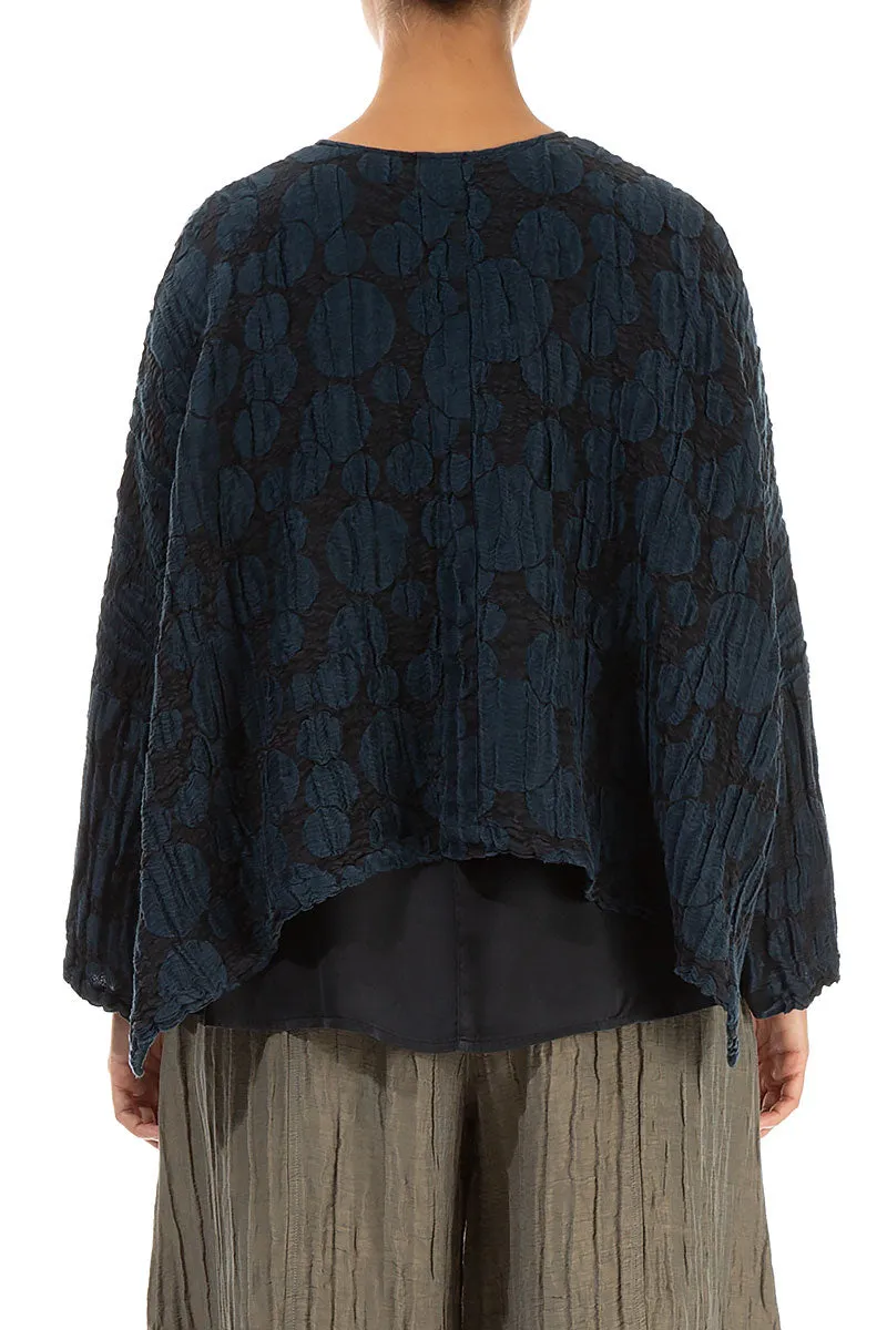 Loose Midnight Blue Circle Silk Linen Jacket