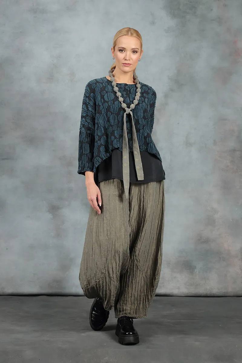 Loose Midnight Blue Circle Silk Linen Jacket