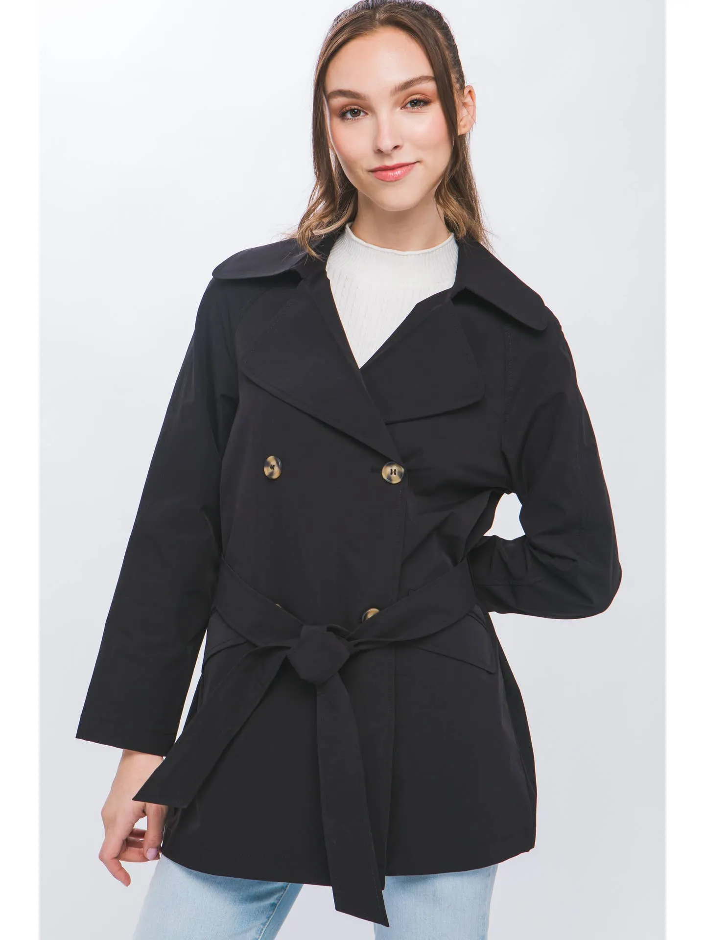 LOVE TREE LIGHT WEIGHT TRENCH COAT W/ TIE