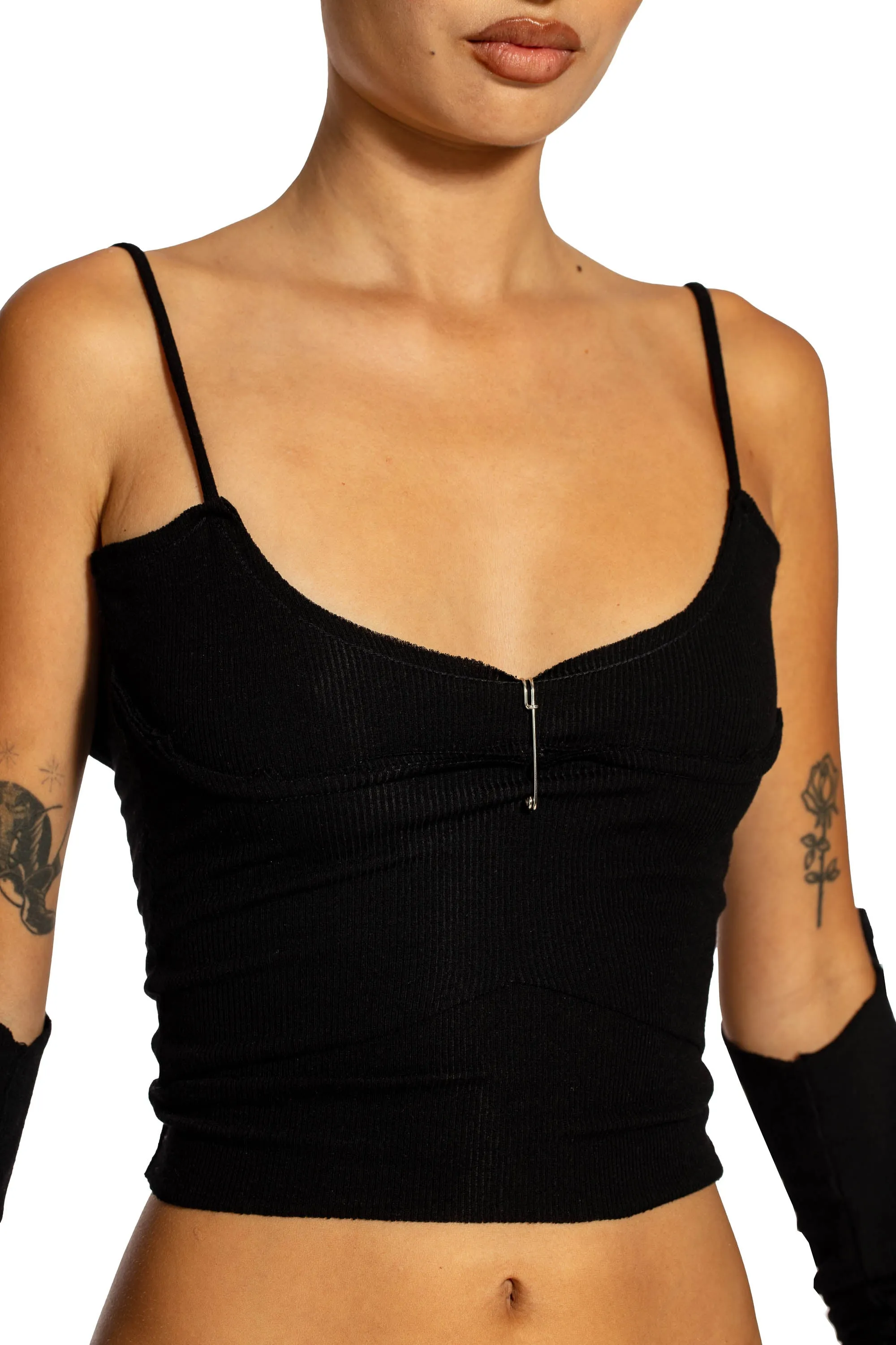 LOW BACK DOUBLE LAYER TANK IN BLACK RIB