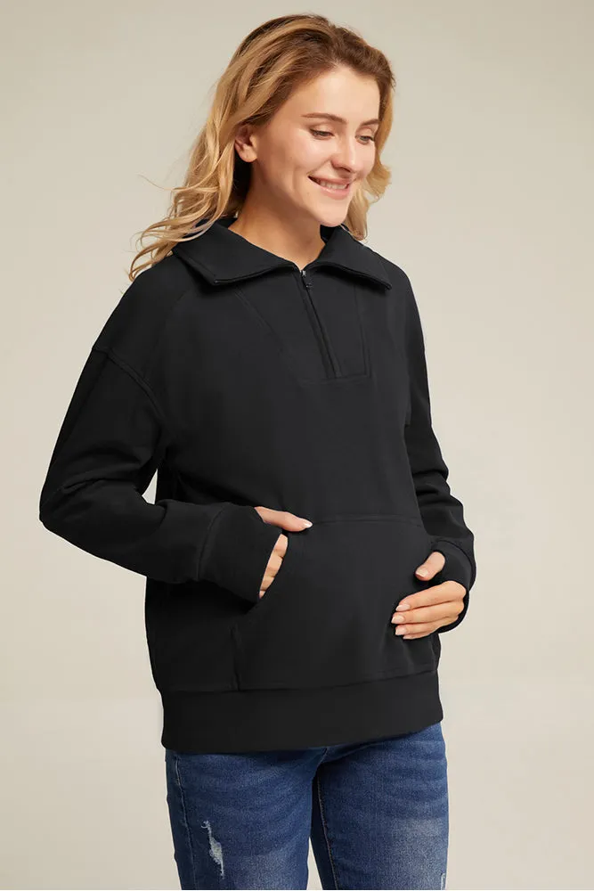 Maacie Maternity Dropped Shoulder Long Sleeve Lapel Collar Hoodies