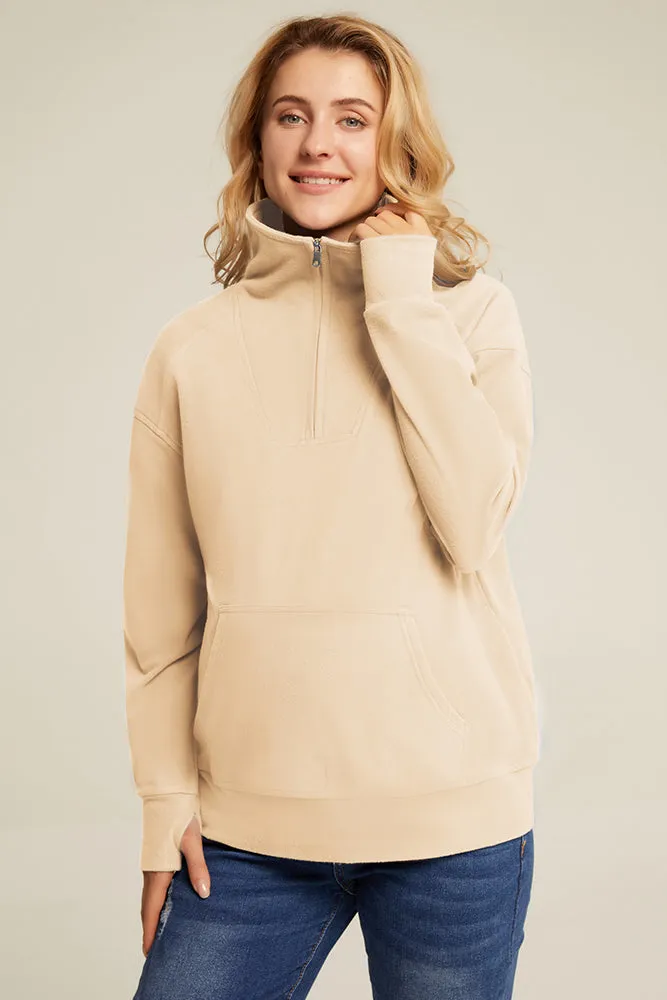 Maacie Maternity Dropped Shoulder Long Sleeve Lapel Collar Hoodies