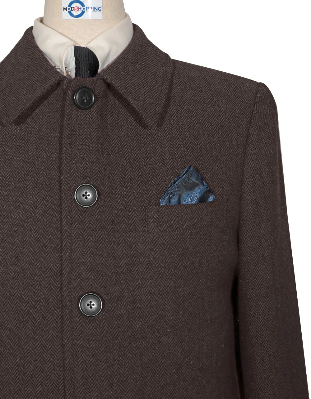 Mac Coat Men's | Vintage Style Brown Herringbone Mac Coat