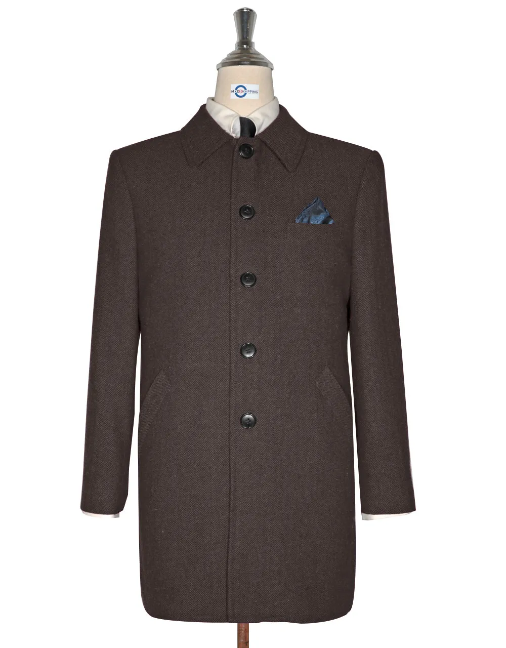 Mac Coat Men's | Vintage Style Brown Herringbone Mac Coat