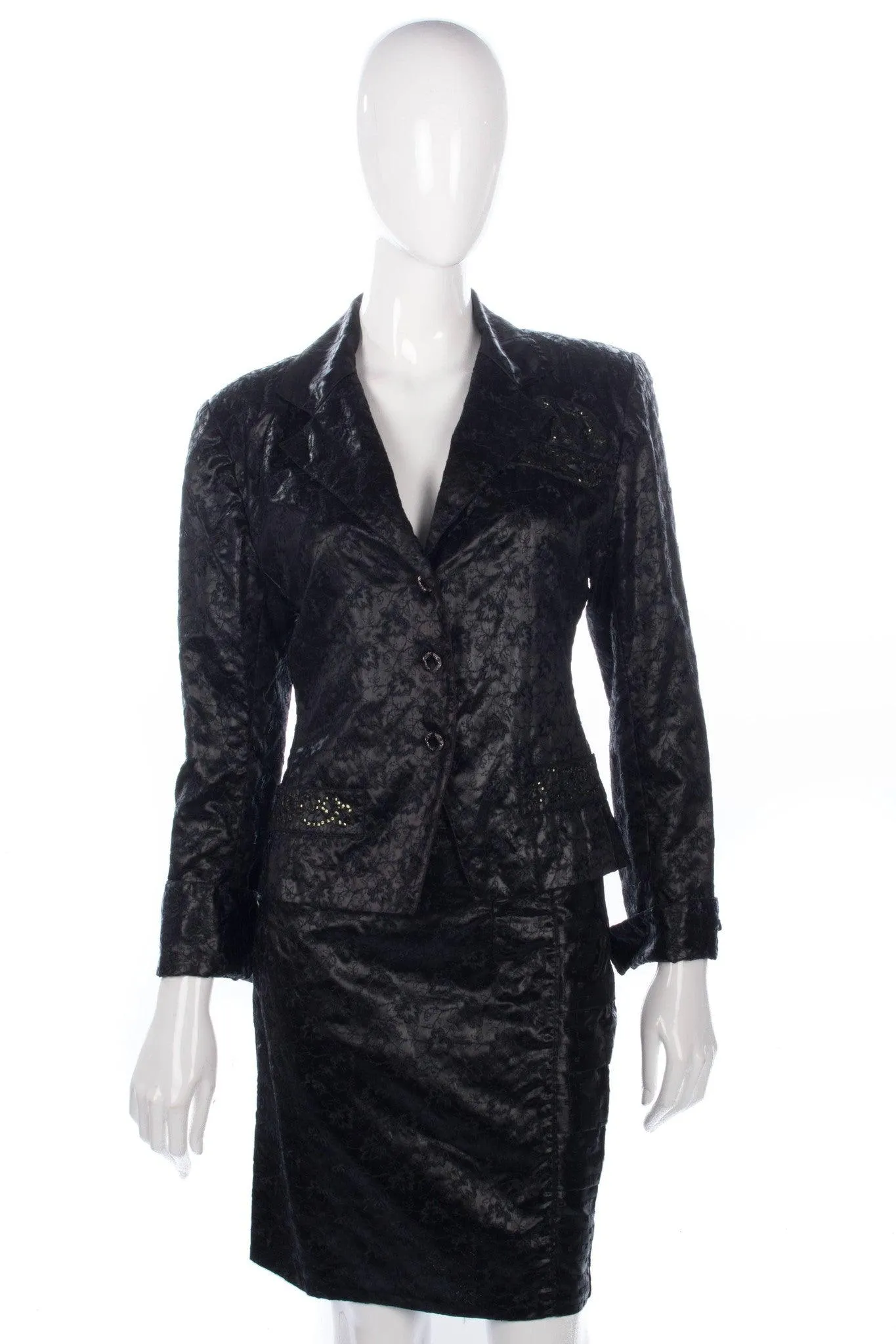 Marilyn Hattersley Skirt Suit Black embroidered and Sequin Material Size10/ Small