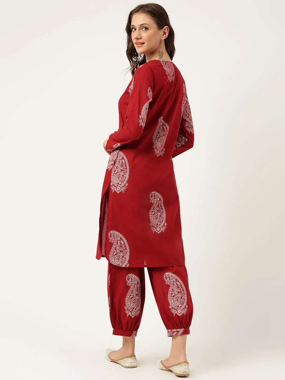 Maroon Paisley Print Cotton Co-Ord Set