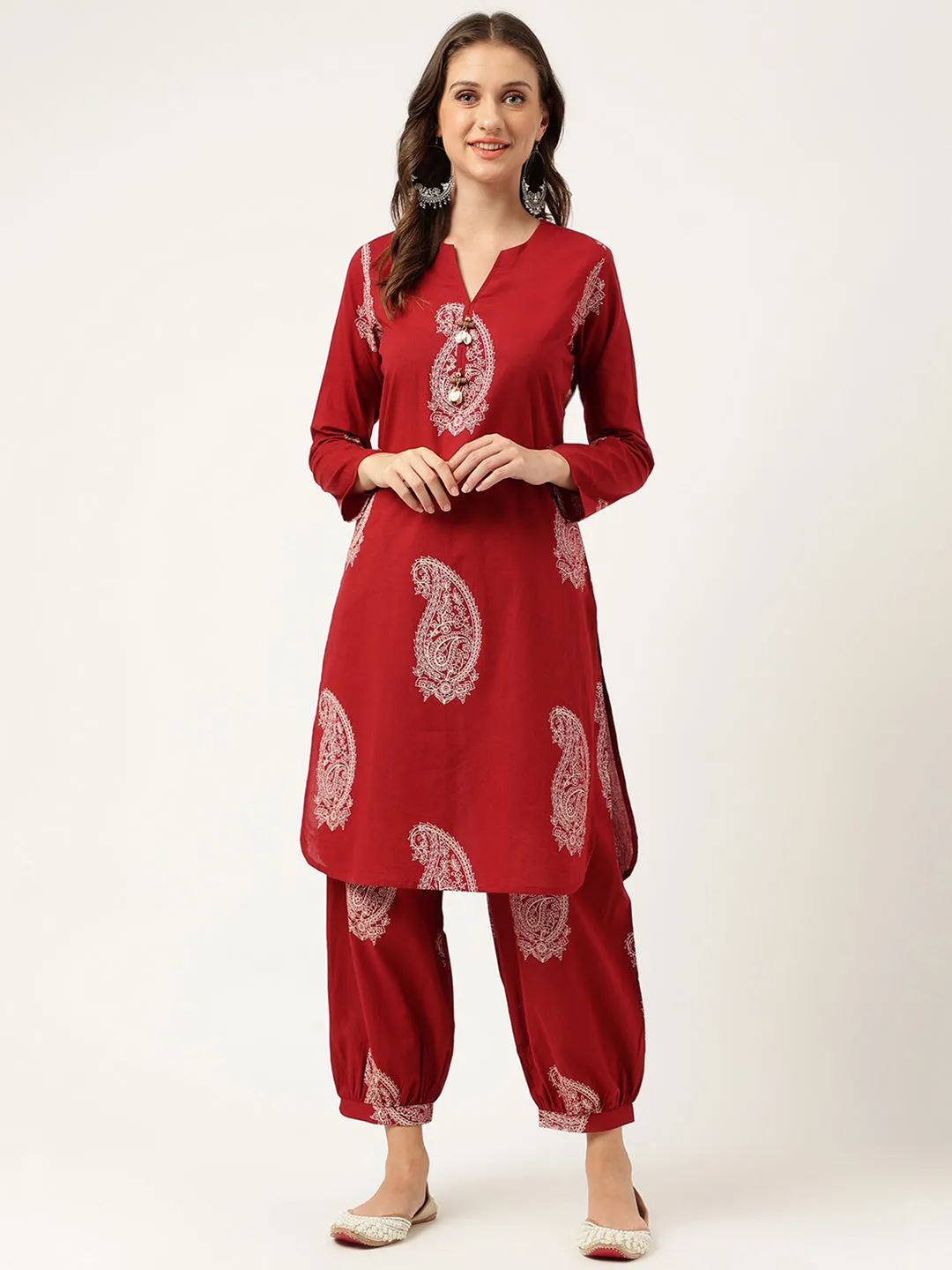 Maroon Paisley Print Cotton Co-Ord Set