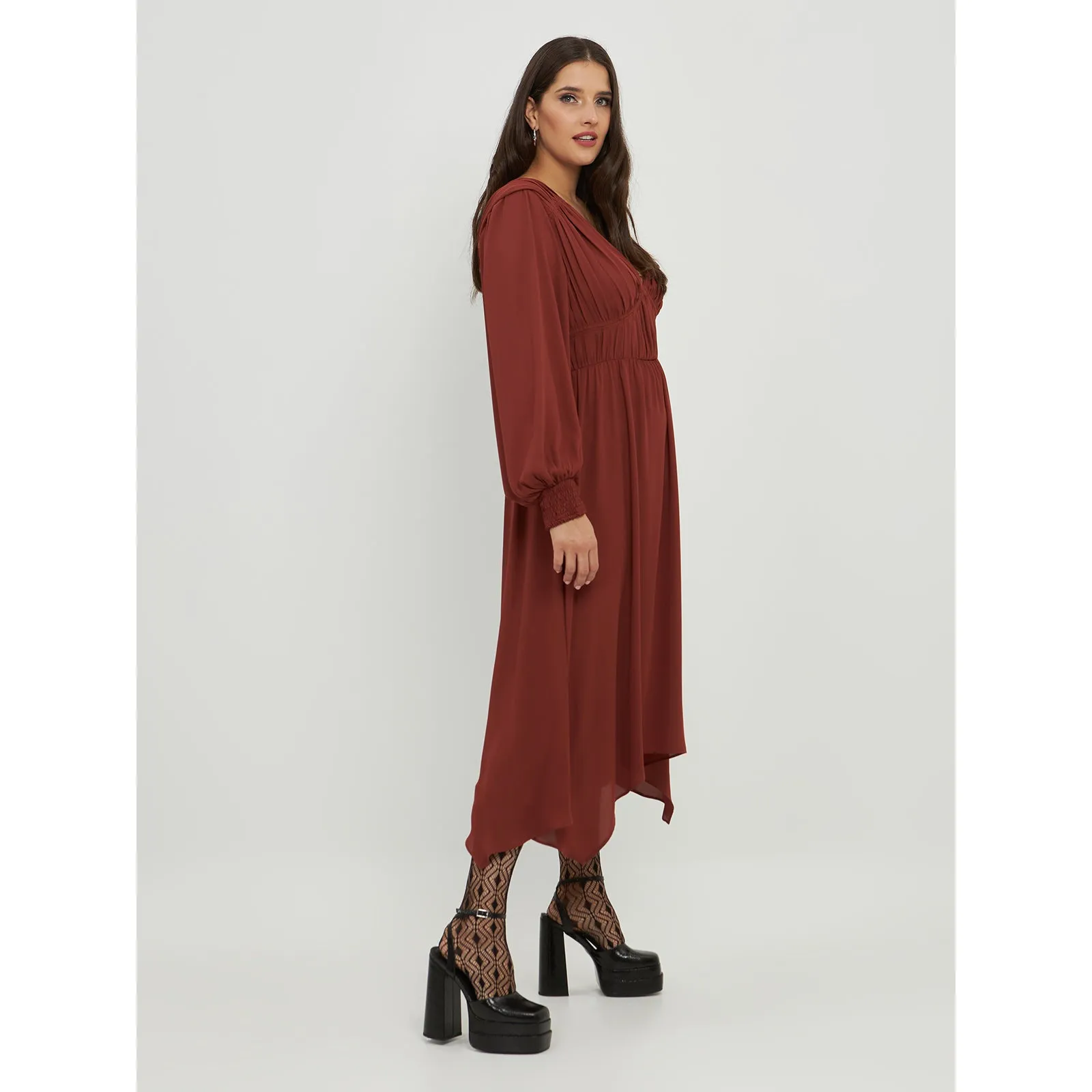 Mat Long Sleeve Dress in Rust