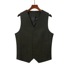 Mens Business Casual Single Breasted V Neck Waistcoat