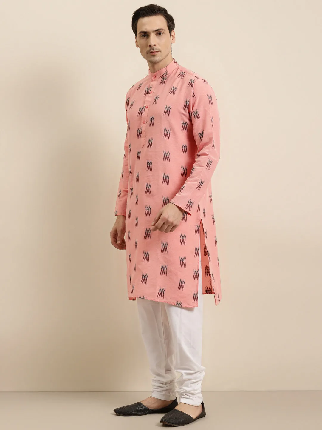 Men's Cotton Dark peach & Black Churidar Pyjama Set - Sojanya