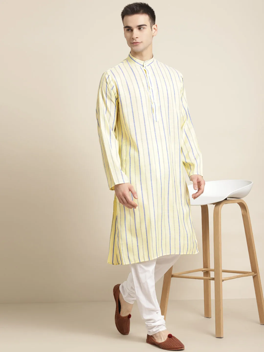 Men's Cotton Lemon Yellow ONLY Kurta  - Sojanya